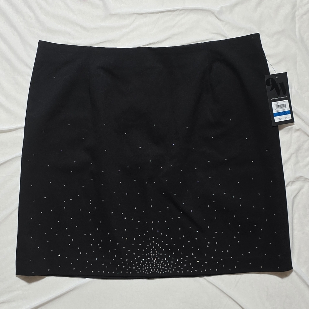 Nine West Silver and Black Embellished Mini Pencil Skirt
